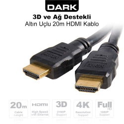 Dark 20M Hdmi 4K / 3D, Ağ Destekli, Altın U&Ccedil;Lu Hdmi Kablo