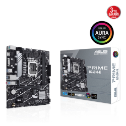 Asus Prime B760M-K Intel B760 Lga1700 Ddr5 8000 Hdmi Vga &Ccedil;Ift M2 Usb3.2 Aura Rgb