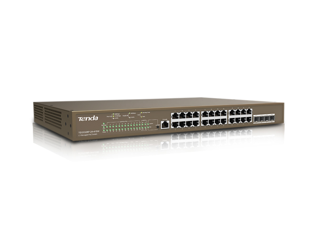 TENDA TEG5328P-24-410W 24GE PoE Port (370W), 4xSFP L3 Yönetilebilir Switch