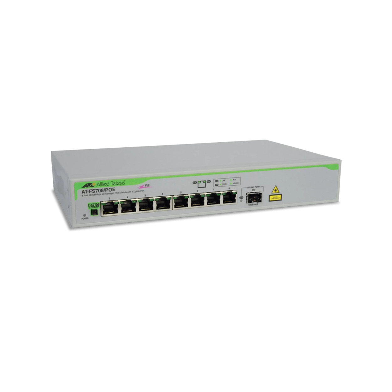 ALLIED TELESIS AT-FS708/POE-50 8FE port (8xPoE 65W), 1xSFP Yönetilemez Switch