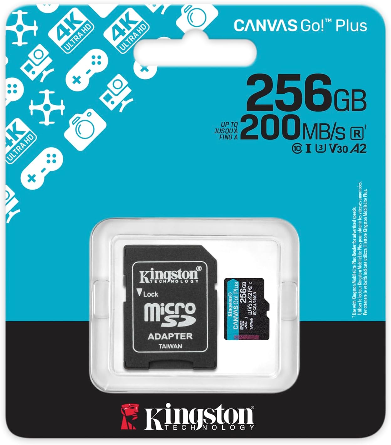 KINGSTON 256GB CanvasGo+ microSDXC 200MB/s A2 U3 V30 Card + Adaptör