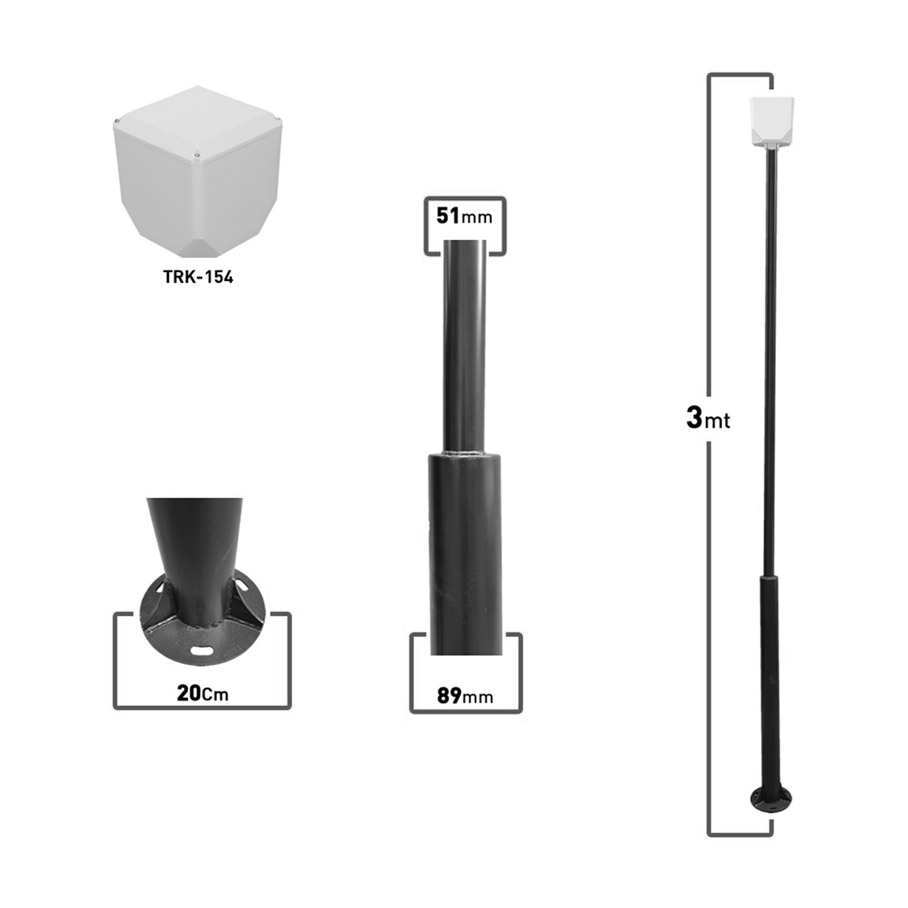 KameraKutusu TRK-300-X+154 3 Metre Metal Kamera Direği Siyah 89x51x2MM (TRK-154)