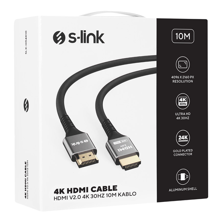 S-LINK SLX-HD4K10 19+1 HDMI to HDMI 10m Metal v2.0 4K (4096*2160) 30Hz Kablo 