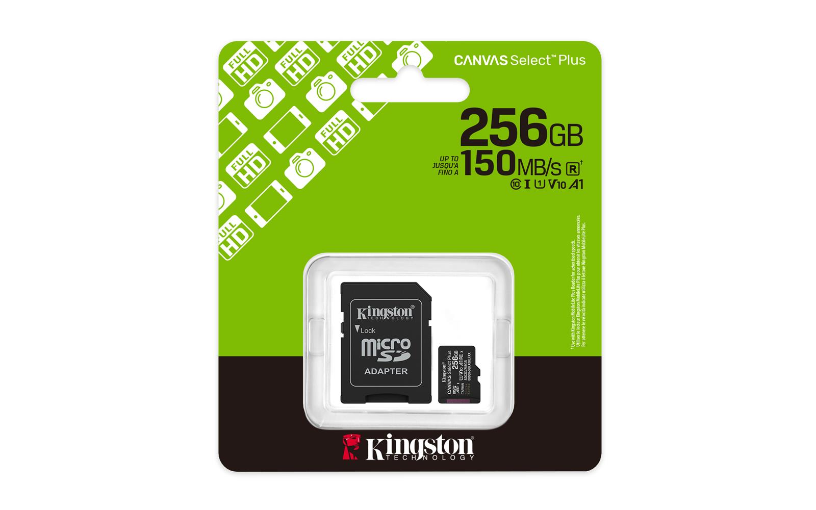 KINGSTON 256GB Canvas Select Plus Gen3 MicroSDXC UHS-I 150MB/S CL10 Card + Adapt